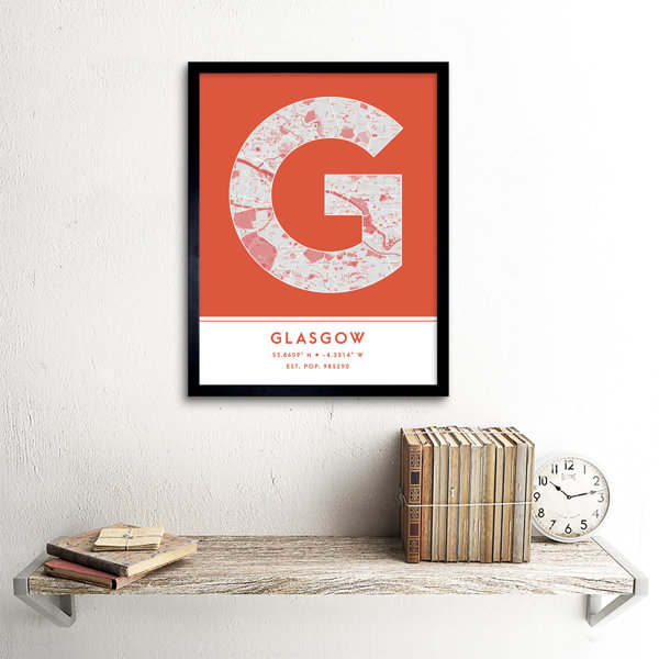 Wee Blue Coo Glasgow City Map Glasgow Orange Picture Frame Wayfair